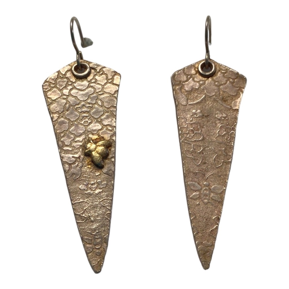 Vintage Engraved Copper Triangular Dangle Pierced… - image 3